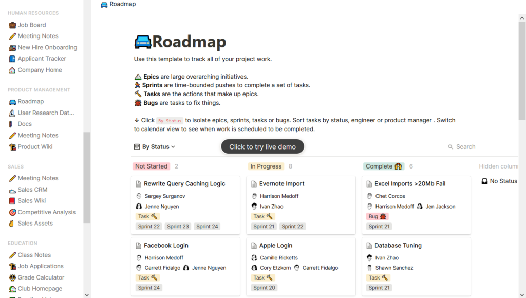 Notion  Roadmap Project Management Software For Architects Screenshot
