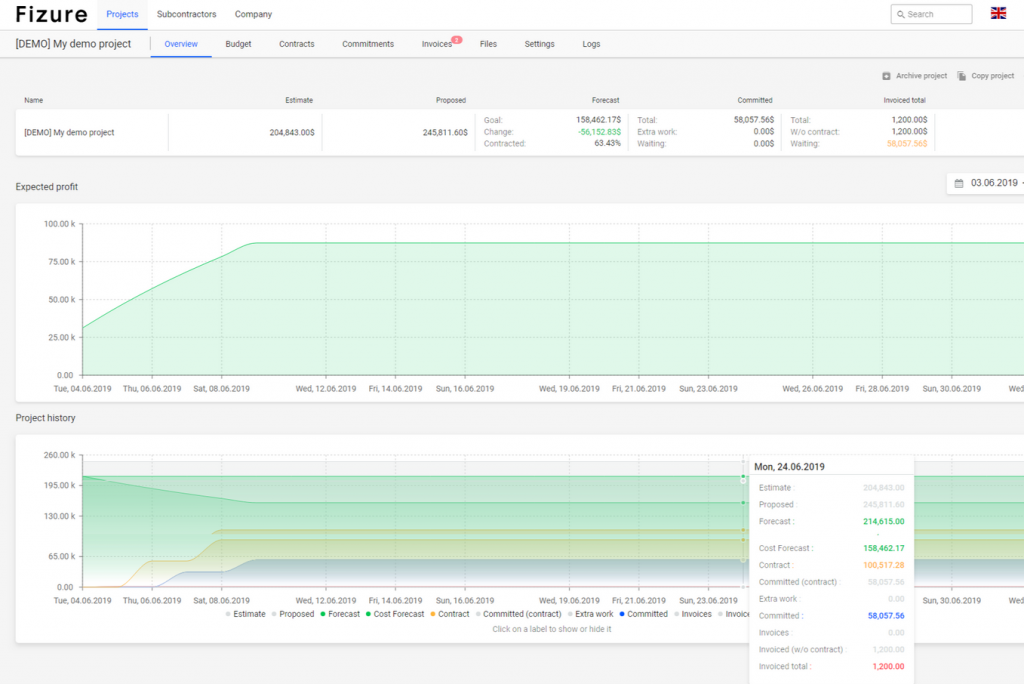 Fizure Project Cost Software Screenshots