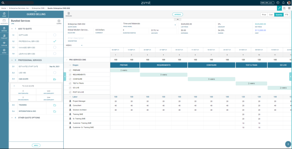 Zimit Services CPQ Software Vendors Screenshot