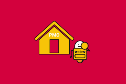 illustration of an AI next to a house that is labelled PMO