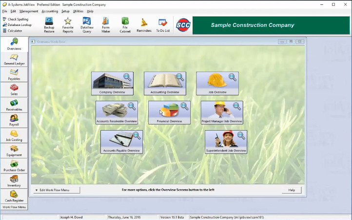 Screenshot of A-Systems Job Costing Software