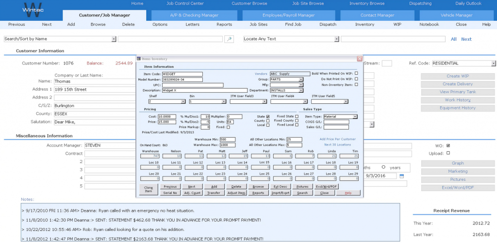 Wintac HVAC Software For Invoicing, Bidding & Scheduling Screenshot